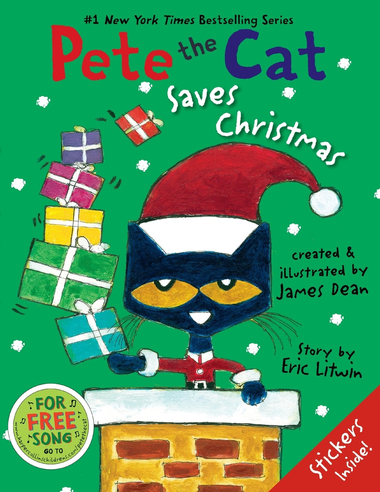 Book cover for Pete the Cat Saves Christmas: Includes Sticker Sheet! a Christmas Holiday Book for Kids
