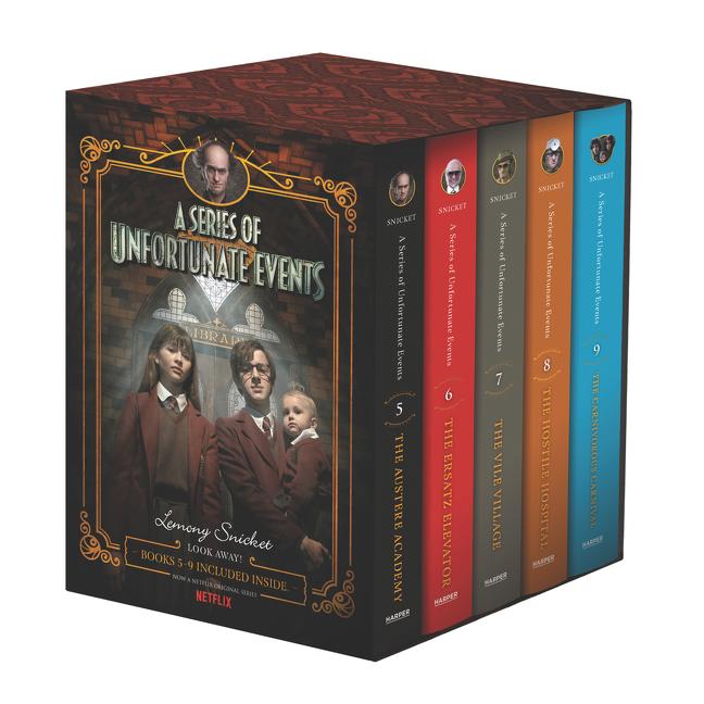 Book cover for A Series of Unfortunate Events #5-9 Netflix Tie-In Box Set