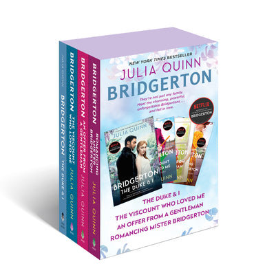 Book cover for Bridgerton Boxed Set 1-4: The Duke and I/The Viscount Who Loved Me/An Offer from a Gentleman/Romancing Mister Bridgerton