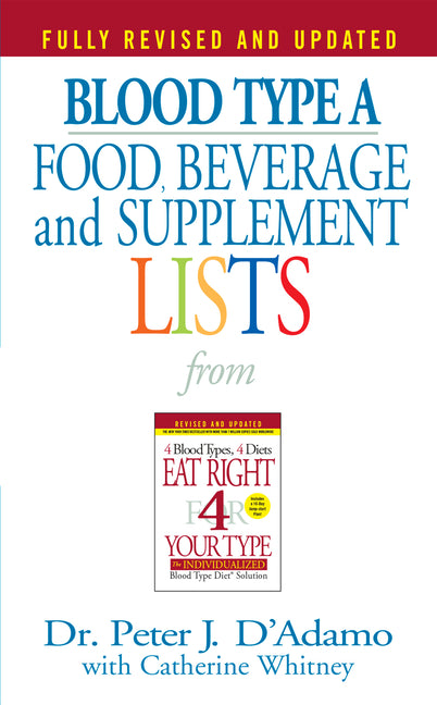 Book cover for Blood Type a Food, Beverage and Supplement Lists