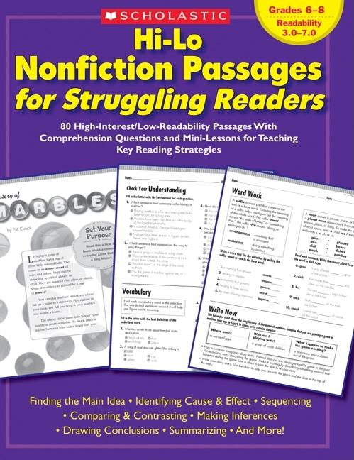 Book cover for Hi-Lo Nonfiction Passages for Struggling Readers: Grades 6-8: 80 High-Interest/Low-Readability Passages with Comprehension Questions and Mini-Lessons