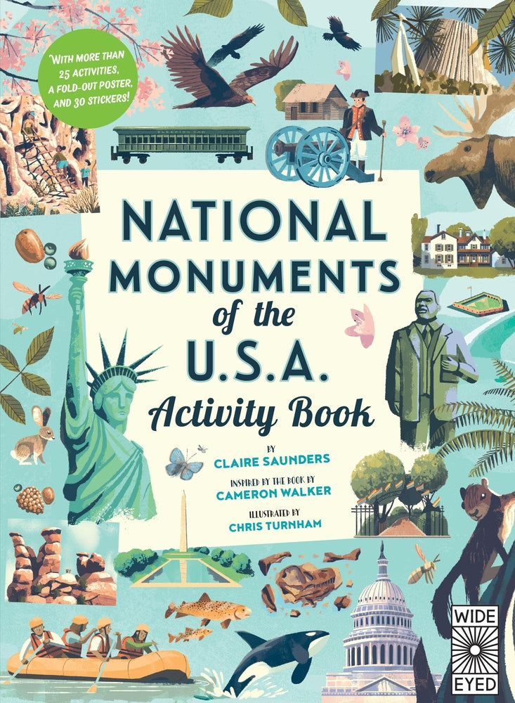 Book cover for National Monuments of the USA Activity Book: With More Than 25 Activities, a Fold-Out Poster, and 30 Stickers!