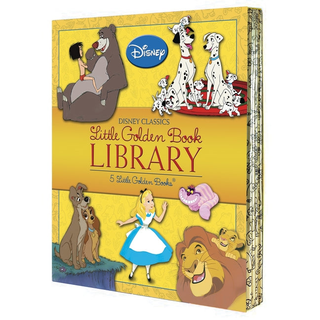 Book cover for Disney Classics Little Golden Book Library (Disney Classic): Lady and the Tramp; 101 Dalmatians; The Lion King; Alice in Wonderland; The Jungle Book