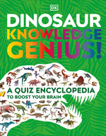 Book cover for Dinosaur Knowledge Genius: A Quiz Encyclopedia to Boost Your Brain