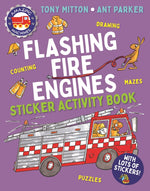 Book cover for Amazing Machines Flashing Fire Engines Sticker Activity Book