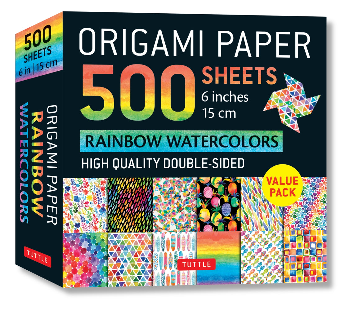 Book cover for Origami Paper 500 Sheets Rainbow Watercolors 6 (15 CM): Tuttle Origami Paper: Double-Sided Origami Sheets Printed with 12 Different Designs (Instructi