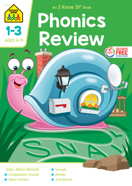 Book cover for School Zone Phonics Review Grades 1-3 Workbook