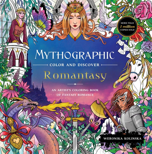 Book cover for Mythographic Color and Discover: Romantasy: An Artist's Coloring Book of Fantasy Romance