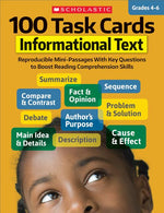 Book cover for 100 Task Cards: Informational Text: Reproducible Mini-Passages with Key Questions to Boost Reading Comprehension Skills