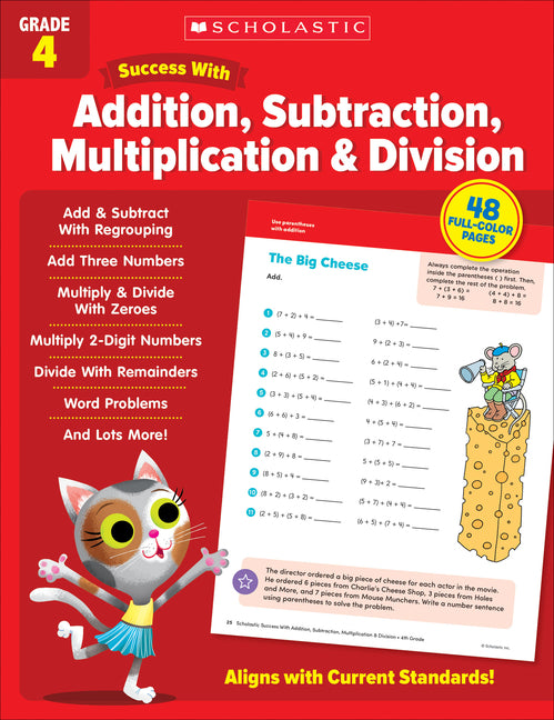 Book cover for Scholastic Success with Addition, Subtraction, Multiplication & Division Grade 4 Workbook