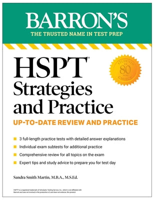 Book cover for HSPT Strategies and Practice, Second Edition: 3 Practice Tests + Comprehensive Review + Practice + Strategies
