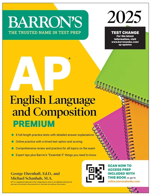 Book cover for AP English Language and Composition Premium, 2025: Prep Book with 8 Practice Tests + Comprehensive Review + Online Practice