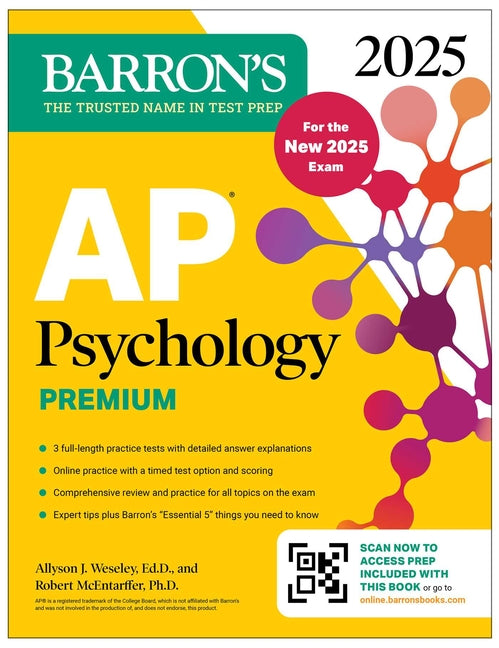 Book cover for AP Psychology Premium, 2025: Prep Book for the New 2025 Exam with 3 Practice Tests + Comprehensive Review + Online Practice