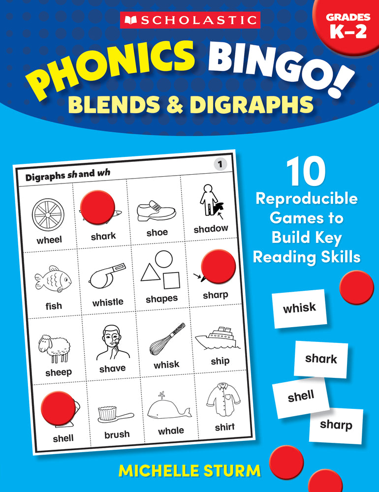 Book cover for Phonics Bingo: Blends & Digraphs: 10 Reproducible Games to Build Key Reading Skills