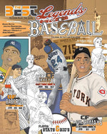 Book cover for Legends of Baseball: Coloring, Activity and Stats Book for Adults and Kids: featuring: Babe Ruth, Jackie Robinson, Joe DiMaggio, Mickey Mantle and mor