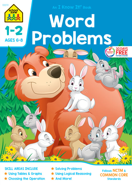 Book cover for School Zone Word Problems Grades 1-2 Workbook