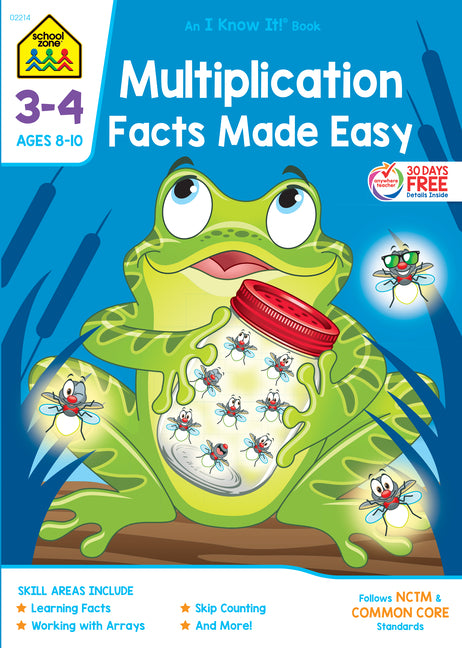 Book cover for School Zone Multiplication Facts Made Easy Grades 3-4 Workbook