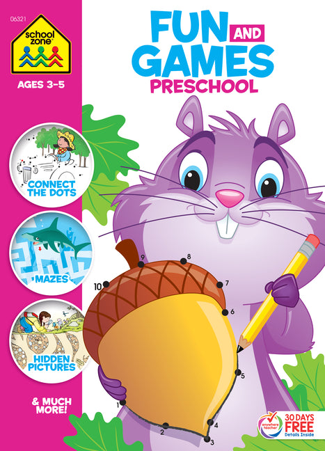 Book cover for School Zone Fun and Games Preschool Activity Workbook