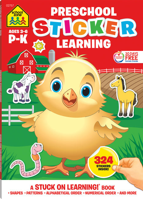 Book cover for School Zone Preschool Sticker Learning Workbook