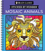 Book cover for Brain Games - Sticker by Number: Mosaic Animals (28 Images to Sticker)