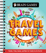 Book cover for Brain Games - Travel Games: Puzzles, Trivia, Games, and More for Family Fun on the Go!