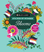 Book cover for Brain Games - Sticker by Number: Blooms (24 Images to Sticker): Includes 2 Foil Sticker Sheets to Complete Each Image!