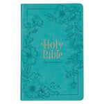 Book cover for KJV Holy Bible, Standard Size Faux Leather Red Letter Edition - Thumb Index & Ribbon Marker, King James Version, Teal Floral Zipper Closure