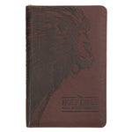 Book cover for KJV Holy Bible, Standard Size Faux Leather Red Letter Edition - Thumb Index & Ribbon Marker, King James Version, Brown Lion Zipper Closure