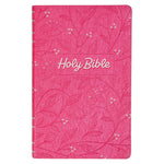 Book cover for KJV Holy Bible, Gift Edition King James Version, Faux Leather Flexible Cover, Pink Floral Vine