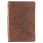 Book cover for KJV Bible Giant Print Full Size Faux Leather Crown of Thorns/Amazing Grace, Brown