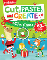 Book cover for Cut, Paste, and Create Christmas: Scissor Skills Activity Book Including Christmas Crafts to Wear, Multi-Player Games and Hidden Pictures Puzzles