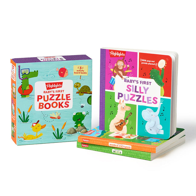 Book cover for Baby's First Puzzle Books: Set of Interactive Baby Books for Sensory Learning, 3 Play Time Board Books for Babies and Toddlers with Foam Puzzle, Mazes