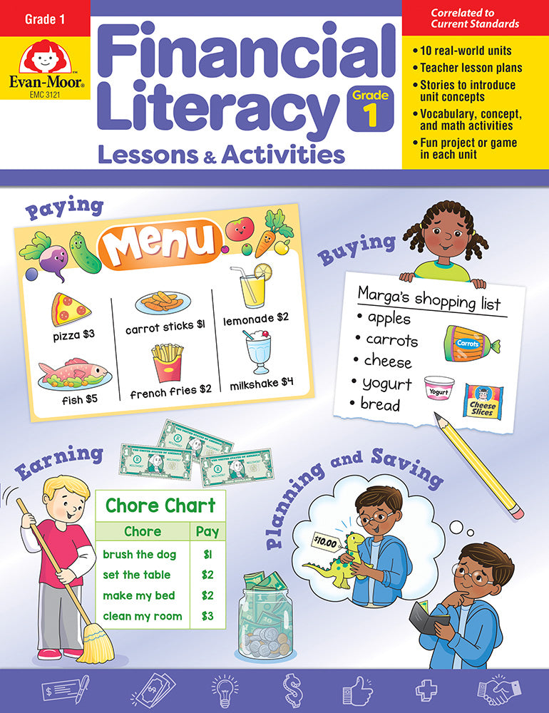 Book cover for Financial Literacy Lessons and Activities, Grade 1 Teacher Resource