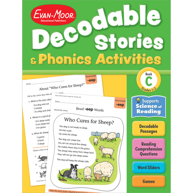 Book cover for Decodable Stories and Phonics Activities, Book C, Grades 1-2
