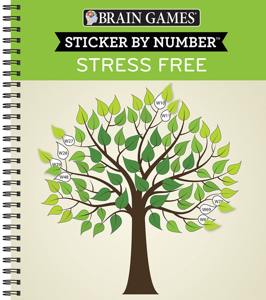 Book cover for Brain Games - Sticker by Number: Stress Free (28 Images to Sticker)