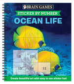 Book cover for Brain Games - Sticker by Number: Ocean Life (Easy - Square Stickers): Create Beautiful Art with Easy to Use Sticker Fun!