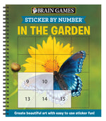 Book cover for Brain Games - Sticker by Number: In the Garden (Easy - Square Stickers): Create Beautiful Art with Easy to Use Sticker Fun!