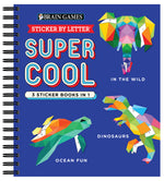 Book cover for Brain Games - Sticker by Letter: Super Cool - 3 Sticker Books in 1 (30 Images to Sticker: In the Wild, Dinosaurs, Ocean Fun)