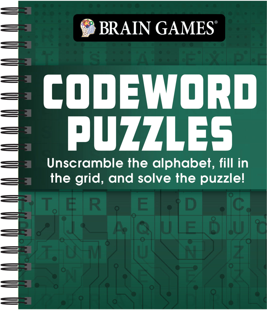 Book cover for Brain Games - Codeword Puzzle: Unscramble the Alphabet, Fill in the Grid, and Solve the Puzzle!