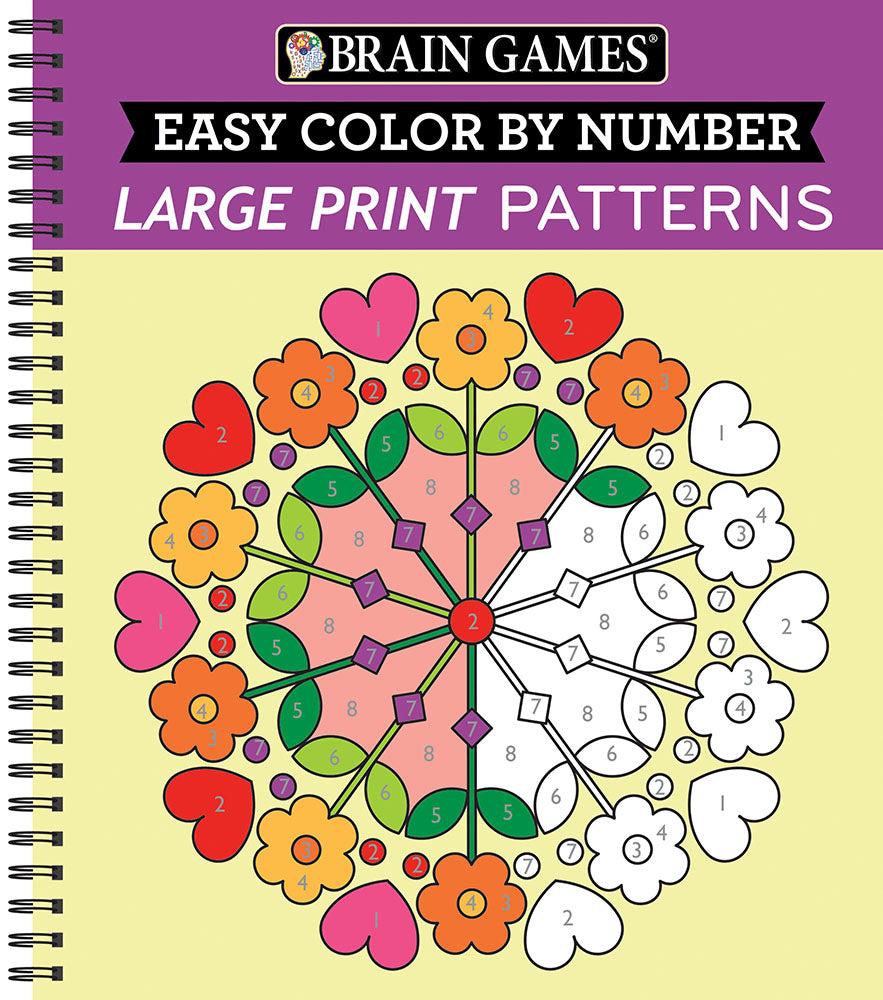 Book cover for Brain Games - Easy Color by Number: Large Print Patterns (Stress Free Coloring Book)