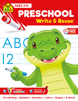 Book cover for School Zone Preschool Write & Reuse Workbook
