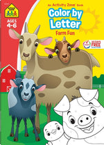 Book cover for School Zone Color by Letter Farm Fun Workbook