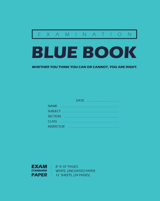Book cover for Examination Blue Book, Wide Ruled, 12 Sheets (24 Pages), Blank Lined, Write-in Booklet (Royal Blue)