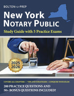 Book cover for New York Notary Public Study Guide with 5 Practice Exams: 200 Practice Questions and 50+ Bonus Questions Included