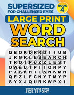 Book cover for SUPERSIZED FOR CHALLENGED EYES, Book 4: Super Large Print Word Search Puzzles