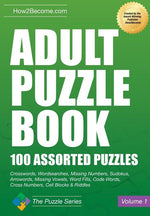 Book cover for Adult Puzzle Book: 100 Assorted Puzzles