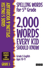 Book cover for Spelling Words for 5th Grade: 2,000 Words Every Kid Should Know (Grade 5 English Ages 10-11)