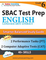 Book cover for SBAC Test Prep: Grade 6 English Language Arts Literacy (ELA) Common Core Practice Book and Full-length Online Assessments: Smarter Balanced Study Guid
