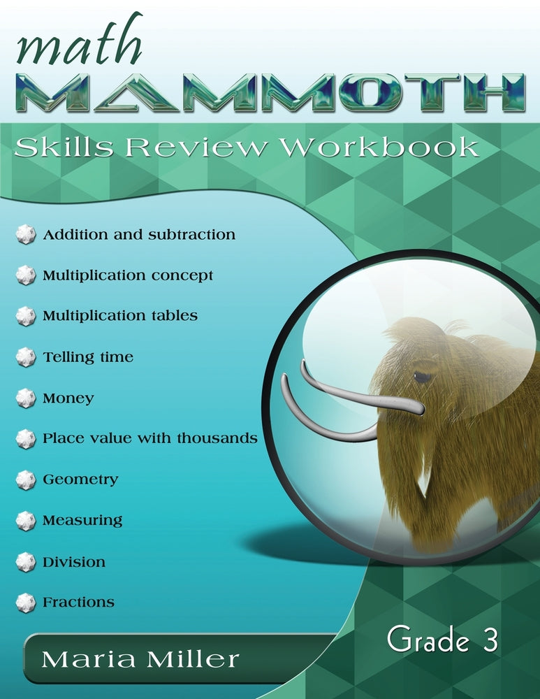 Book cover for Math Mammoth Grade 3 Skills Review Workbook