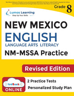 Book cover for New Mexico Measures of Student Success and Achievement (NM-MSSA) Test Practice: Grade 8 English Language Arts Literacy (ELA) Practice Workbook and Ful